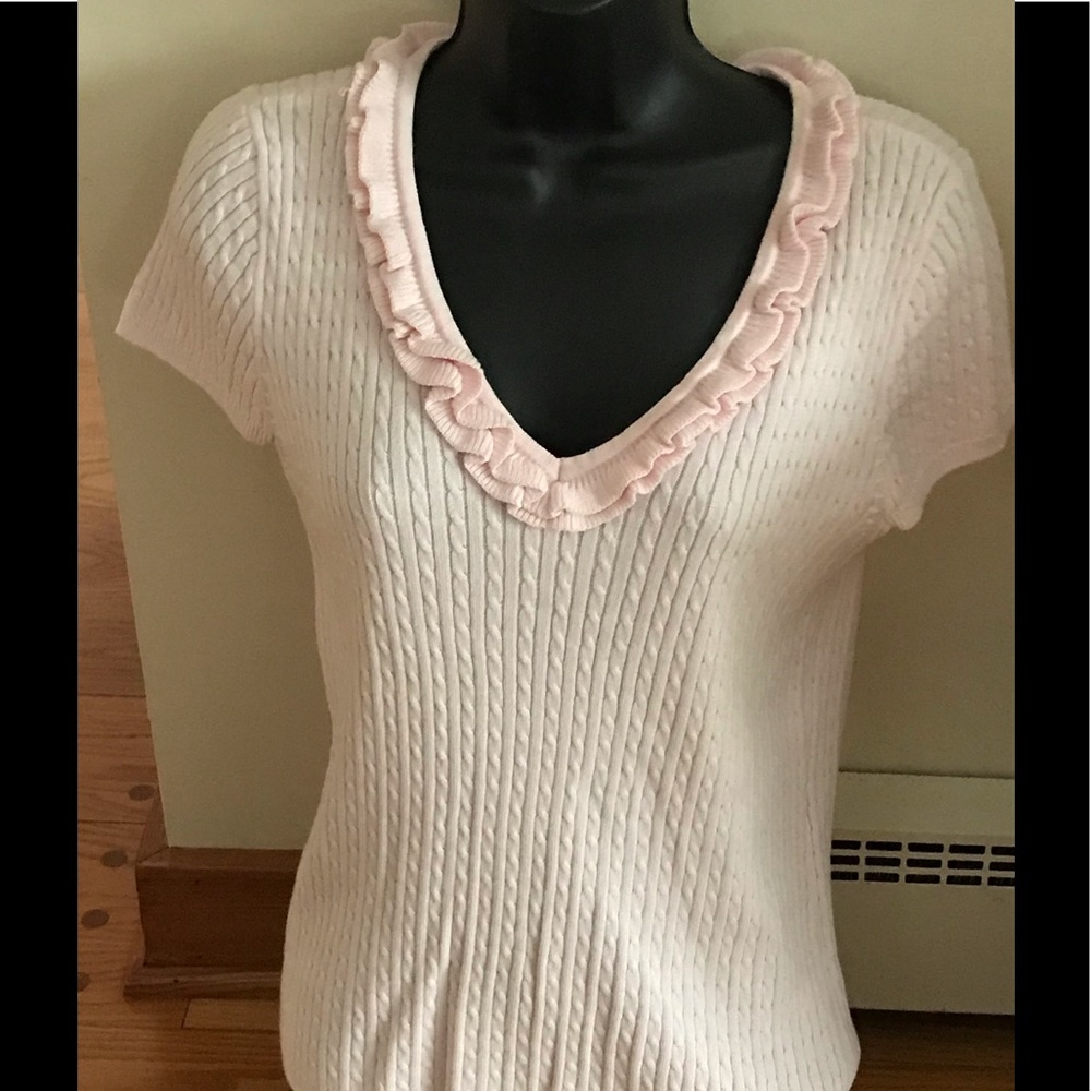 Jean Pierre Medium Pink Cable Knit V Neck Top